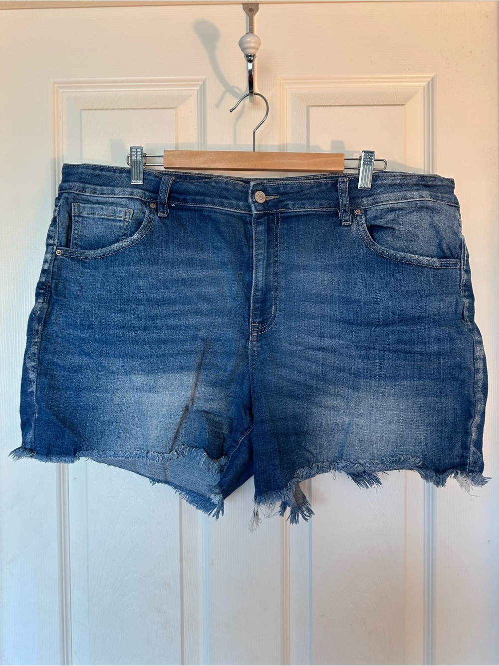 Zenana Outfitters Distressed Frayed Hem Denim Shorts - Blue